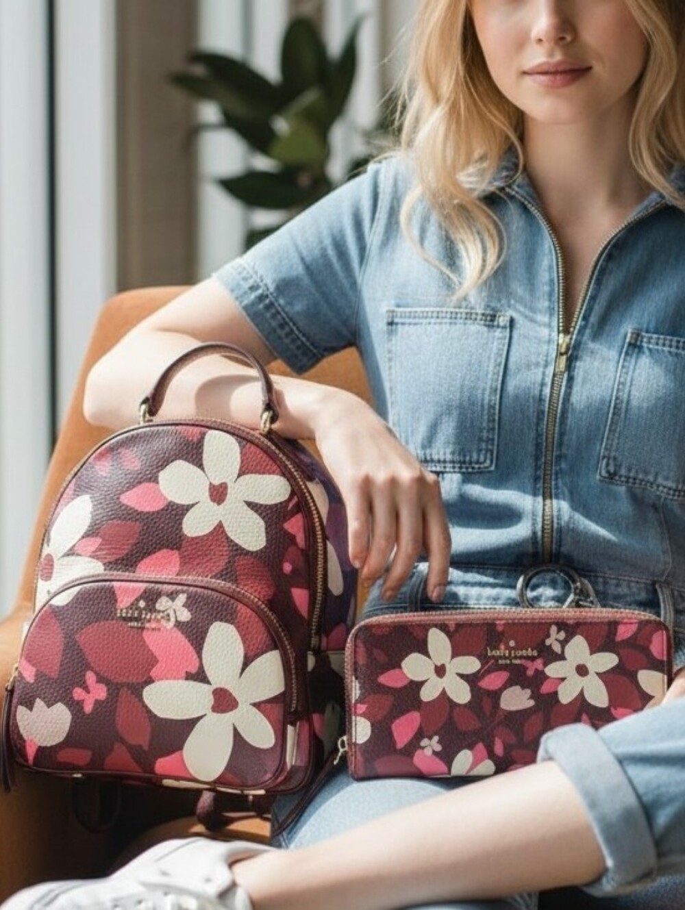 Kate Spade Set Jackson Forest Floral Med Backpack & large zip-around Wallet